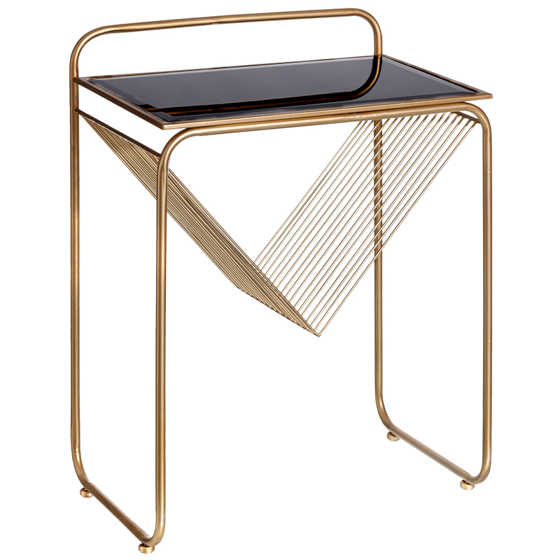 Приставной столик с подставкой для газет и журналов Kurtis Triangle Side Table Золотой Черный Приставной столик с подставкой для газет и журналов Kurtis Triangle Side Table Золотой Черный во Владивостоке | Loft Concept