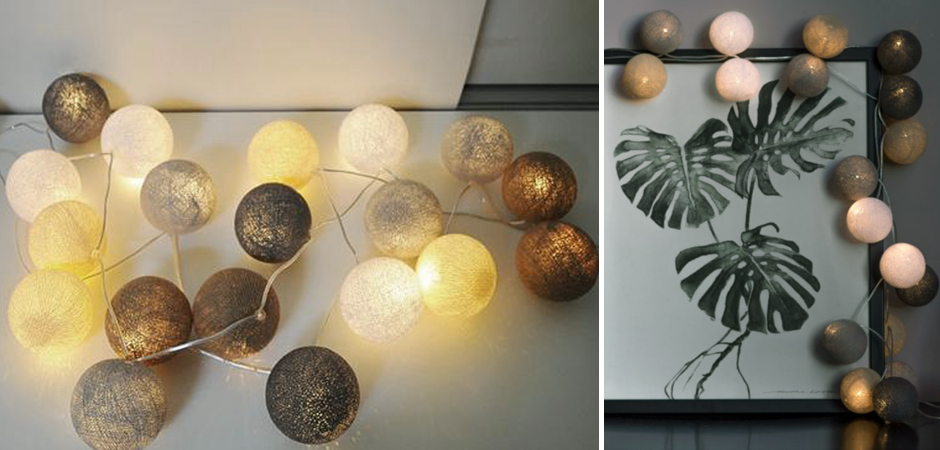 Гирлянда хлопковые фонарики Сotton Ball Sand-Grey - Loft-Concept во Владивостоке