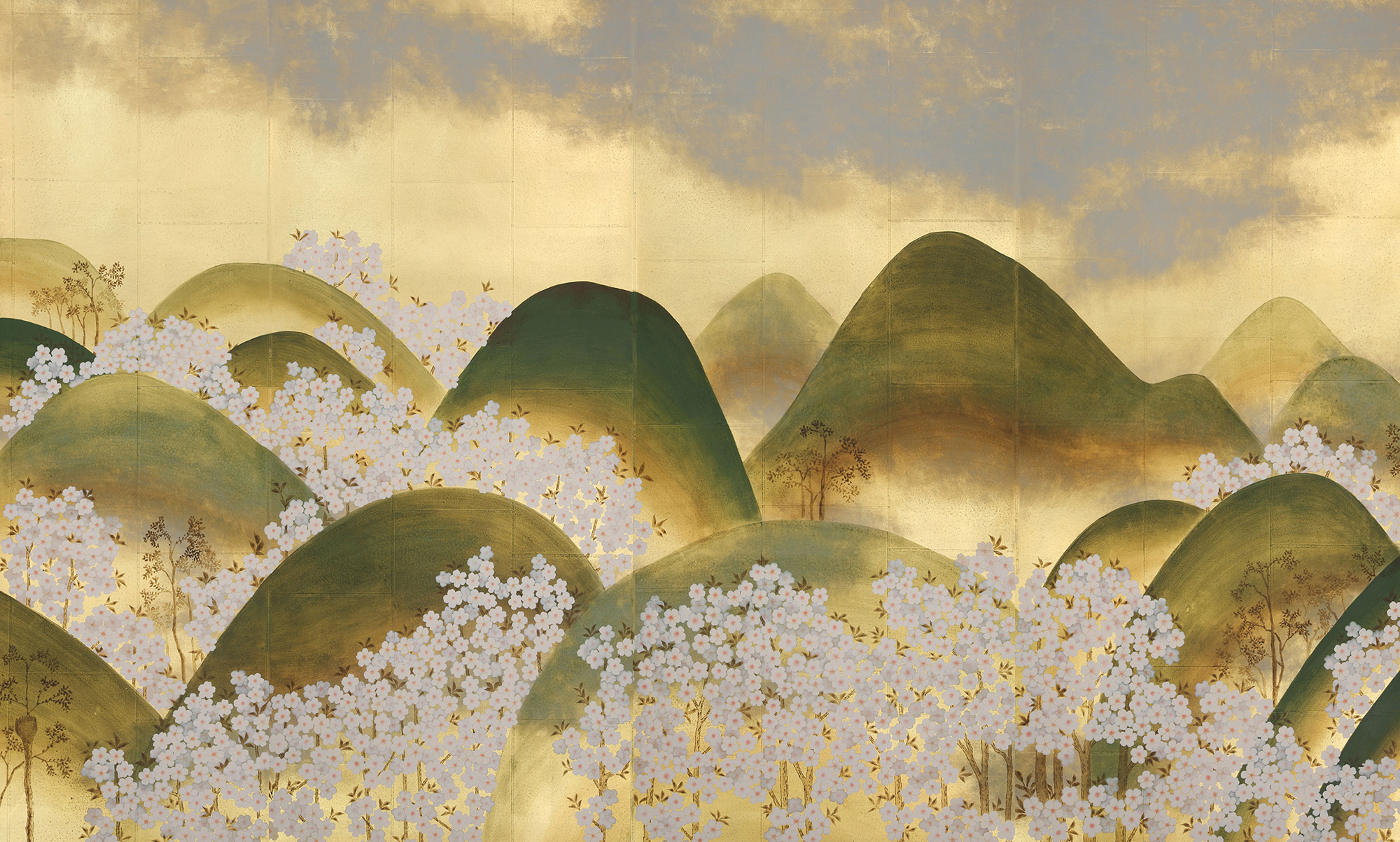 Обои ручная роспись Kiso Mountains Special Colourway on Deep Rich Gold gilded tea paper Обои ручная роспись Kiso Mountains Special Colourway on Deep Rich Gold gilded tea paper - постер Loft-Concept во Владивостоке