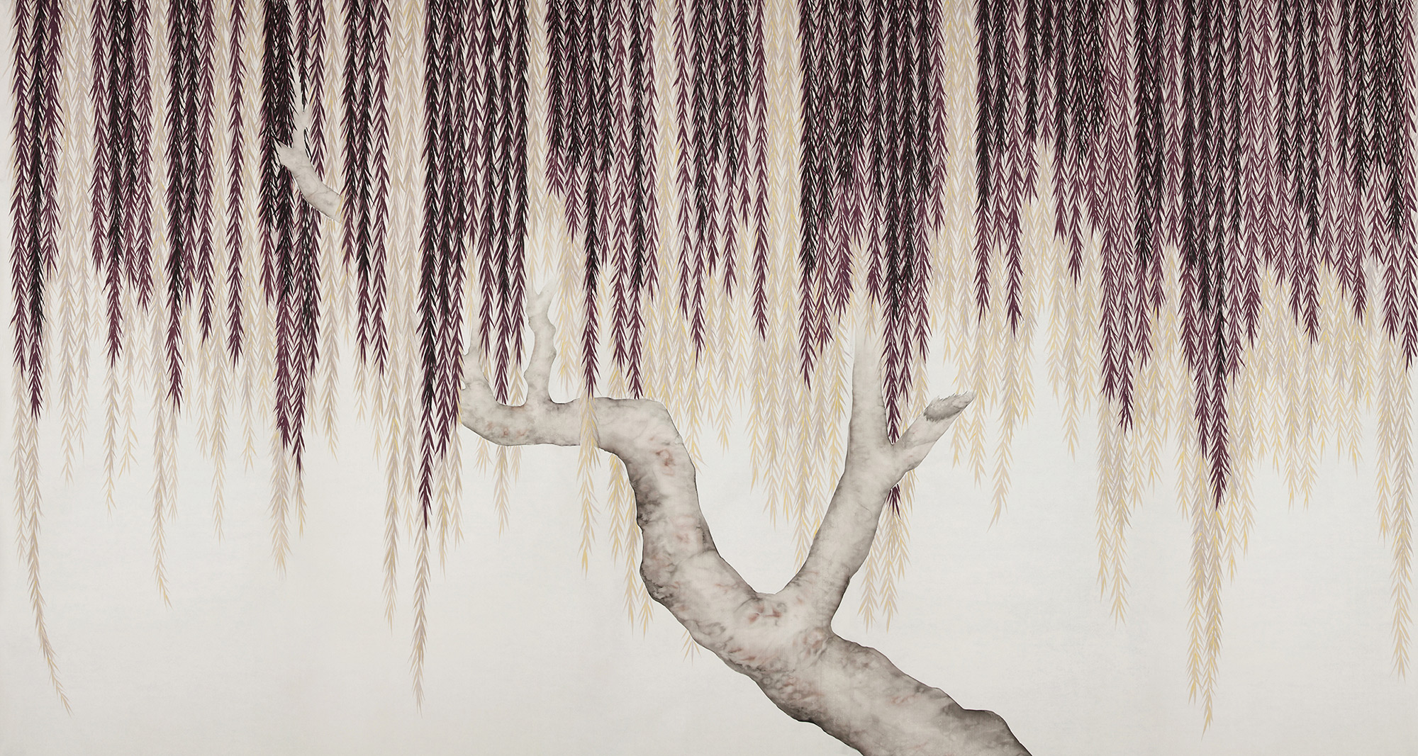 Обои ручная роспись Willow Boysenberry on Bleached White dyed silk Обои ручная роспись Willow Boysenberry on Bleached White dyed silk - постер Loft-Concept во Владивостоке