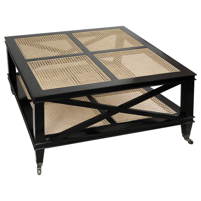 Кофейный стол Jacqueline Wicker Shelves Черный Бежевый Кофейный стол Jacqueline Wicker Shelves Черный Бежевый во Владивостоке | Loft Concept