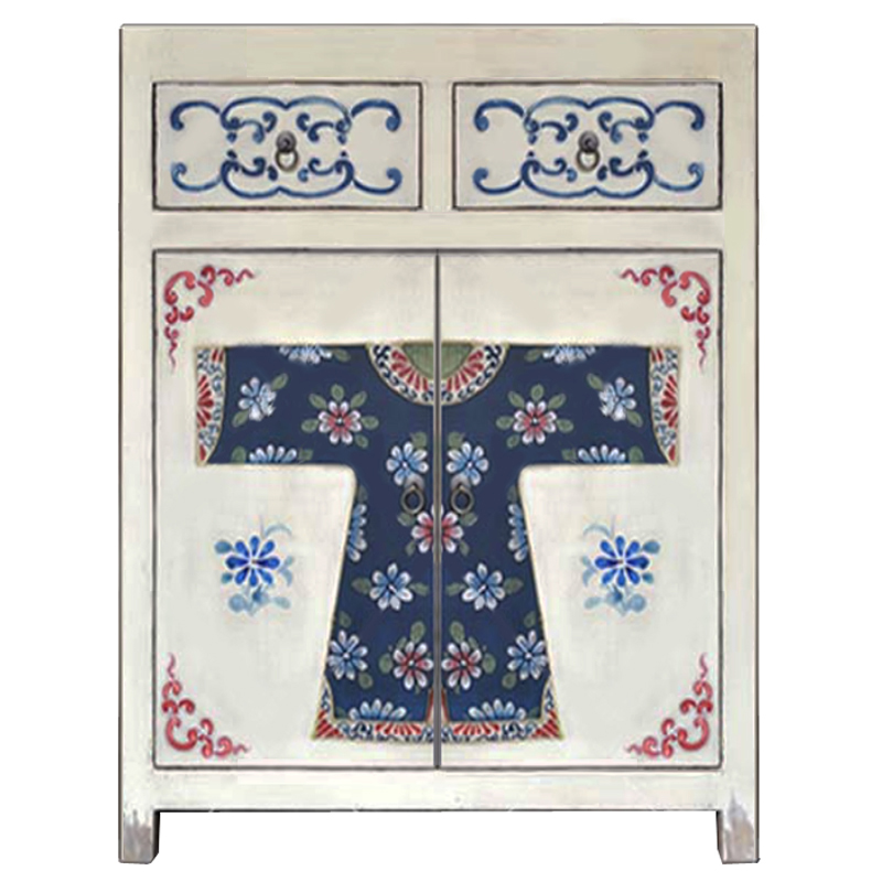 Белая тумба из массива сосны в Китайском стиле ручная роспись White Chinese Nightstand Белый Синий Зеленый Красный Белая тумба из массива сосны в Китайском стиле ручная роспись White Chinese Nightstand Белый Синий Зеленый Красный во Владивостоке | Loft Concept