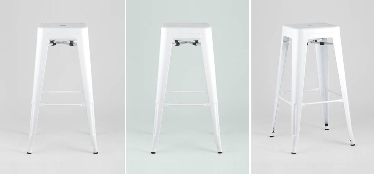 Барный Стул без Спинки Белый Глянцевый Металл - фото