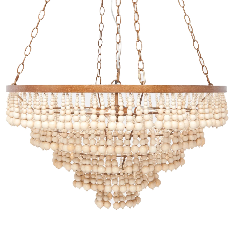 Круглая многоярусная люстра с круглыми деревянными подвесками Wooden Beads Chandelier Cream Кремовый Винтажная латунь Круглая многоярусная люстра с круглыми деревянными подвесками Wooden Beads Chandelier Cream Кремовый Винтажная латунь во Владивостоке | Loft Concept