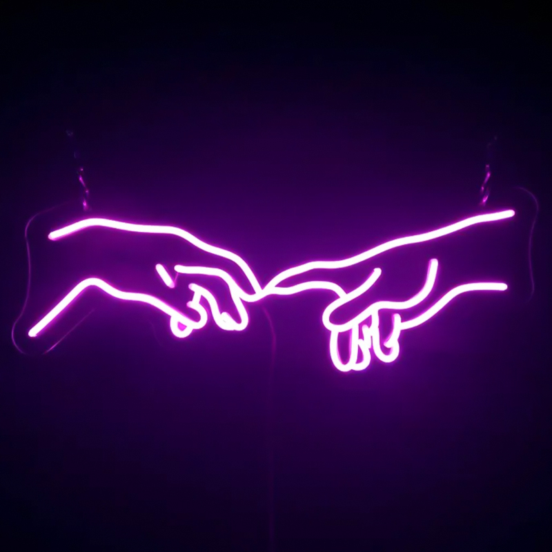 Неоновая настенная лампа Creation of Adam Hands Neon Wall Lamp Фиолетовый Неоновая настенная лампа Creation of Adam Hands Neon Wall Lamp Фиолетовый во Владивостоке | Loft Concept