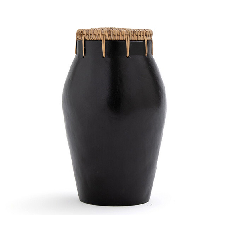 Ваза Ceramic Vase & Rattan D15 Черный Ваза Ceramic Vase & Rattan D15 Черный во Владивостоке | Loft Concept