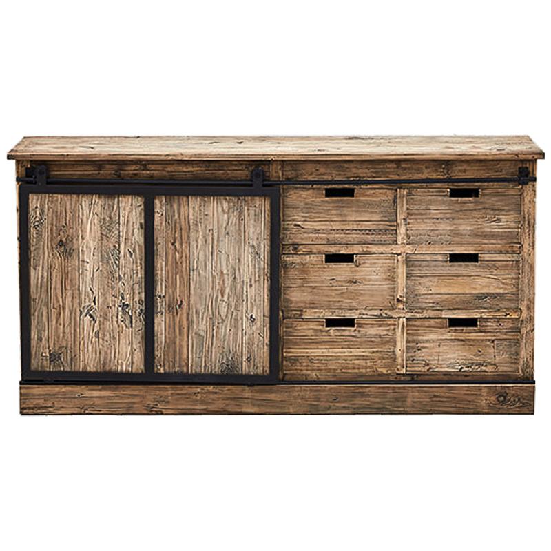 Комод с 6-ю ящиками и раздвижной дверцей лофт Ernesto Wood Commode Коричневый Черный Комод с 6-ю ящиками и раздвижной дверцей лофт Ernesto Wood Commode Коричневый Черный во Владивостоке | Loft Concept