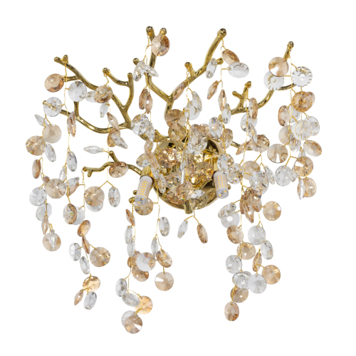 Бра золотого цвета с ветвями и прозрачными хрустальнымих подвесками Droplet Chandelier Золотой Прозрачный во Владивостоке | Loft Concept 