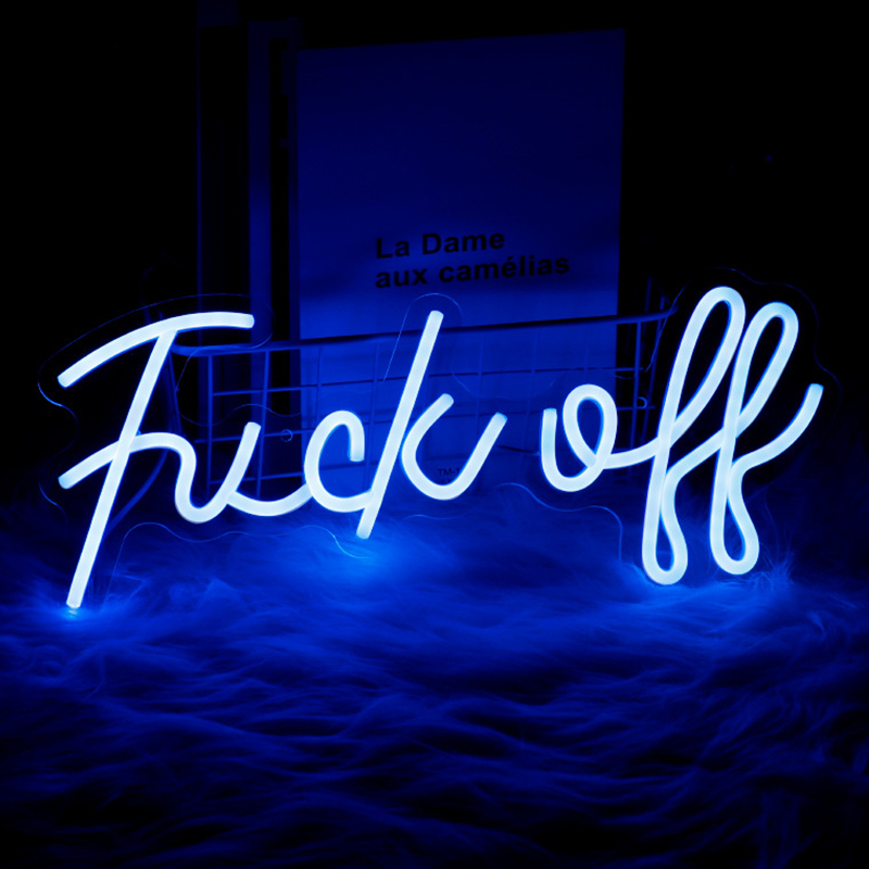 Неоновая настенная лампа Fuck Off Neon Wall Lamp Синий Синий Неоновая настенная лампа Fuck Off Neon Wall Lamp Синий Синий во Владивостоке | Loft Concept