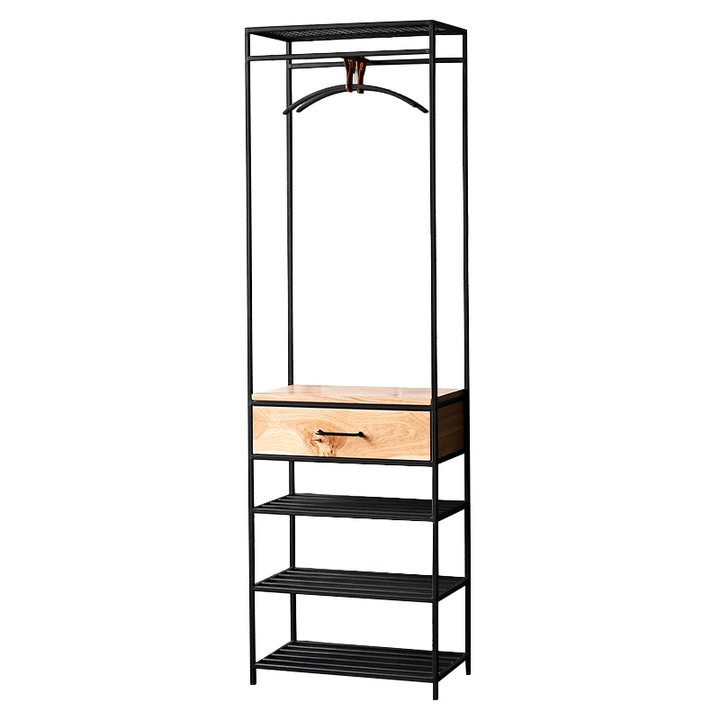 Напольная вешалка с ящиком Hatfield Industrial Floor Hanger Черный Светлый дуб Напольная вешалка с ящиком Hatfield Industrial Floor Hanger Черный Светлый дуб во Владивостоке | Loft Concept