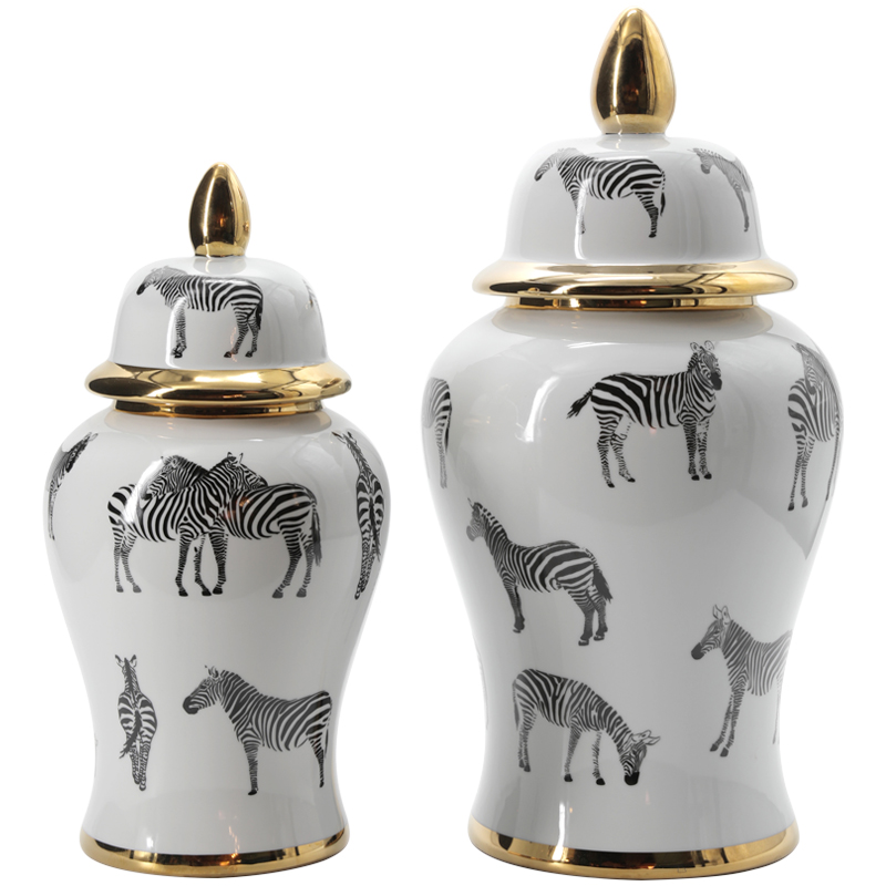 Ваза White Vase Zebra Черный Белый Золотой Ваза White Vase Zebra Черный Белый Золотой во Владивостоке | Loft Concept