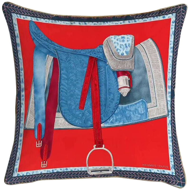 Декоративная подушка Hermes Saddle 126 Красный Синий Голубой Декоративная подушка Hermes Saddle 126 Красный Синий Голубой во Владивостоке | Loft Concept