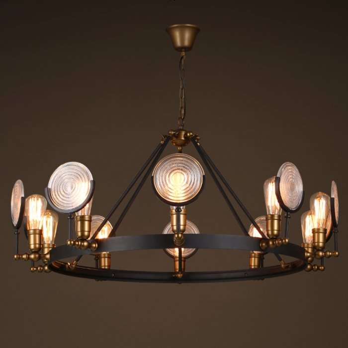 Люстра GASLIGHT LENS Chandelier 10 Черный Люстра GASLIGHT LENS Chandelier 10 Черный во Владивостоке | Loft Concept
