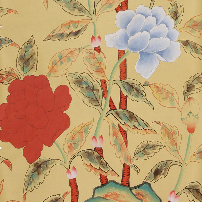 Обои ручная роспись Korean Peony Original colourway on Sienna Earth dyed silk Обои ручная роспись Korean Peony Original colourway on Sienna Earth dyed silk во Владивостоке | Loft Concept
