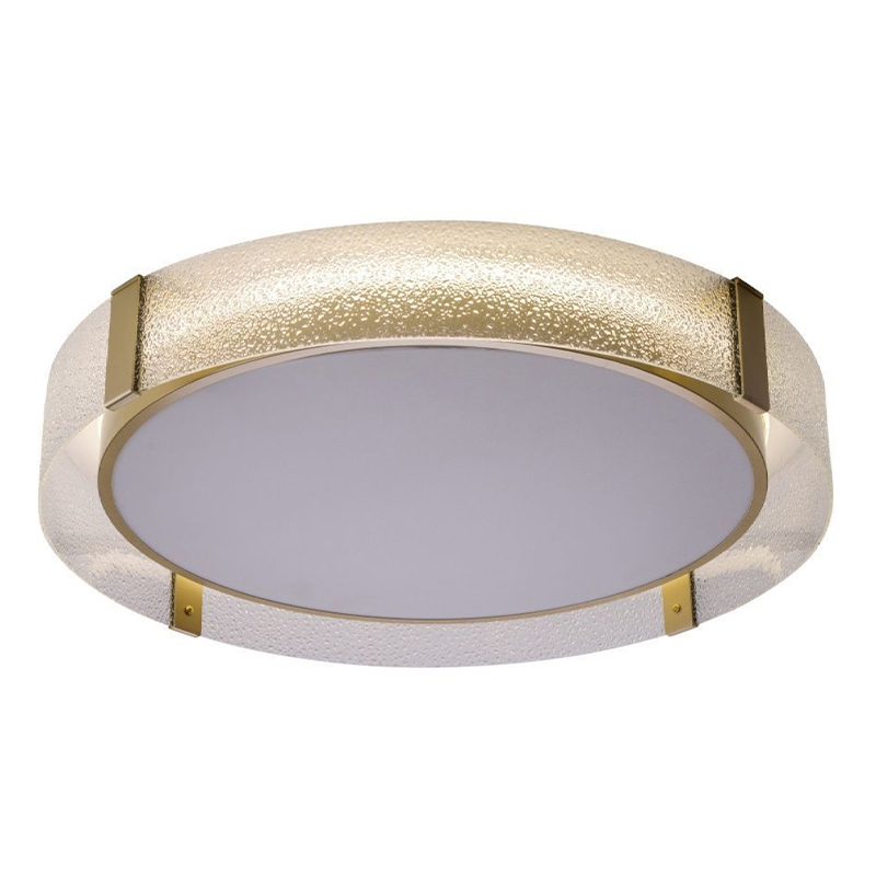 Потолочный светильник круглой формы из стали и стекла Round Glass Brass Латунь Потолочный светильник круглой формы из стали и стекла Round Glass Brass Латунь во Владивостоке | Loft Concept