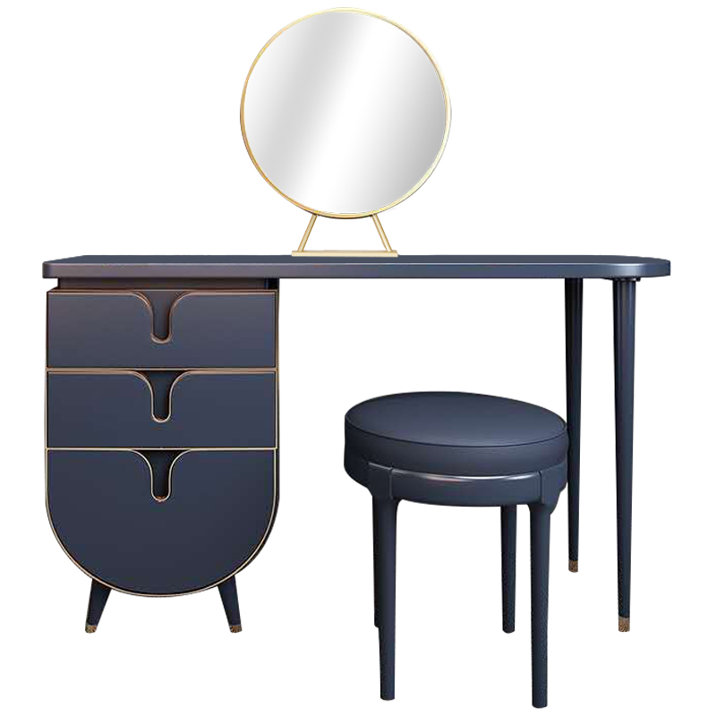 Комплект из туалетного стола, зеркала и пуфа Conna Dressing Table Blue Синий Золотой Комплект из туалетного стола, зеркала и пуфа Conna Dressing Table Blue Синий Золотой во Владивостоке | Loft Concept
