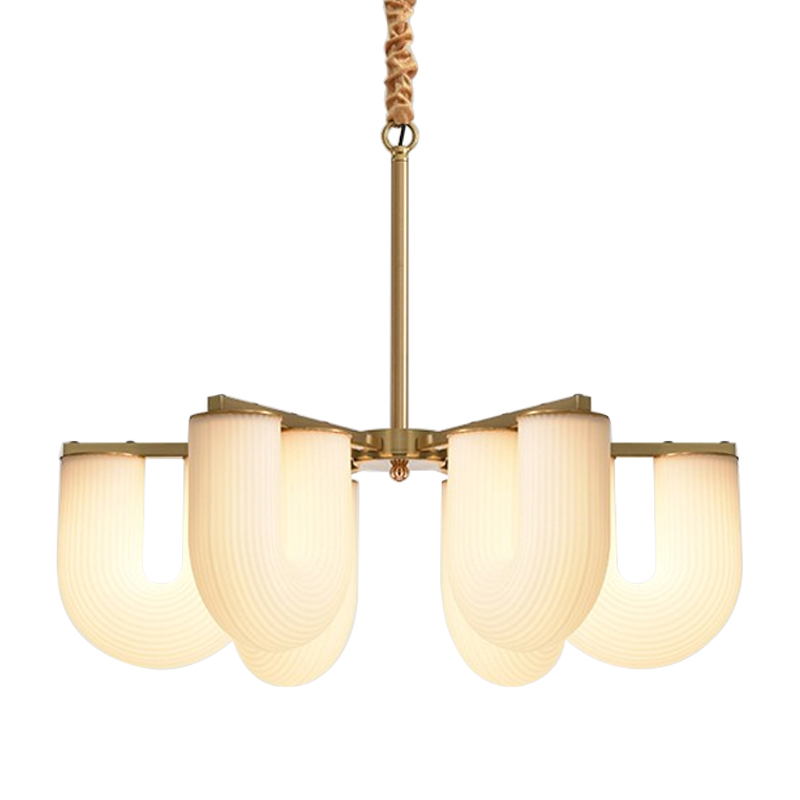 Люстра Berthe Arch Chandelier 6 плафонов Латунь Хром Белое матовое стекло Люстра Berthe Arch Chandelier 6 плафонов Латунь Хром Белое матовое стекло во Владивостоке | Loft Concept