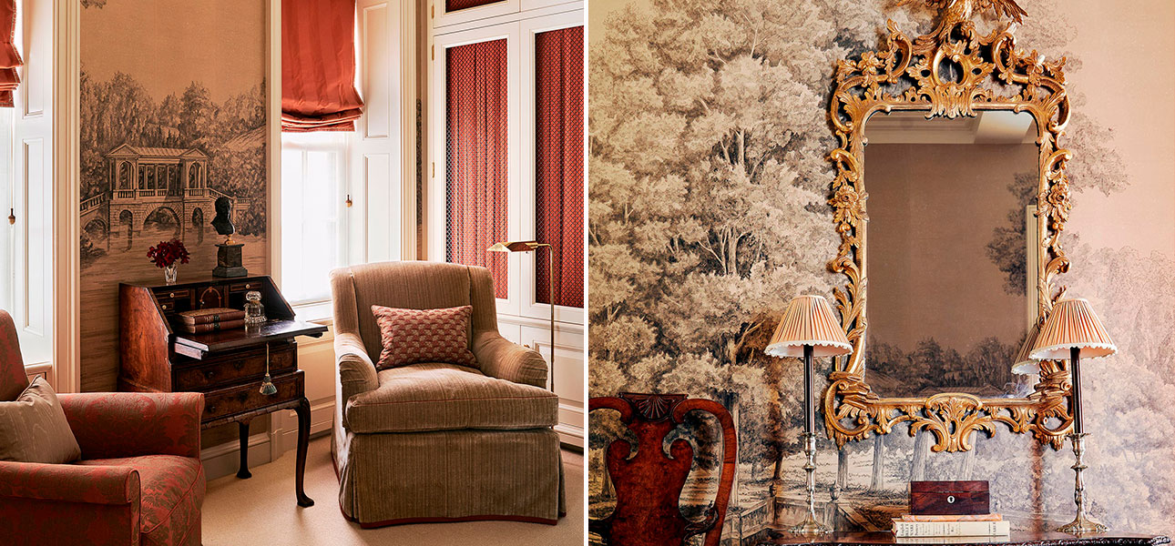 Обои ручная роспись English Landscape Special Colourway on brown painted Xuan paper - фото