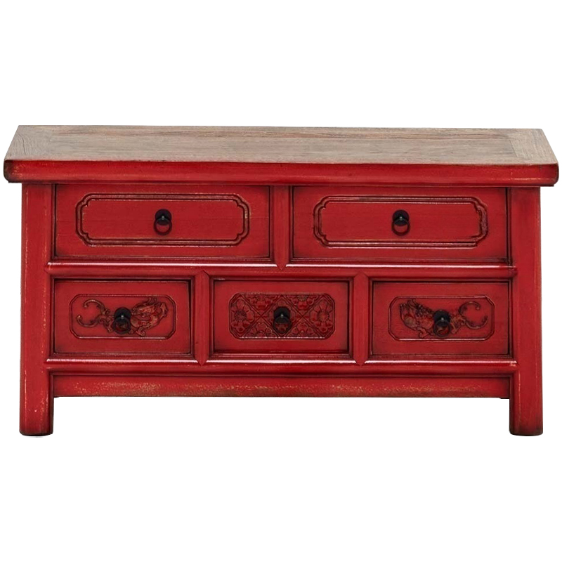 Деревянная ТВ-тумба в китайском стиле с 5-ю выдвижными ящиками Chinese TV Stand Red Красный Коричневый Черный Деревянная ТВ-тумба в китайском стиле с 5-ю выдвижными ящиками Chinese TV Stand Red Красный Коричневый Черный во Владивостоке | Loft Concept