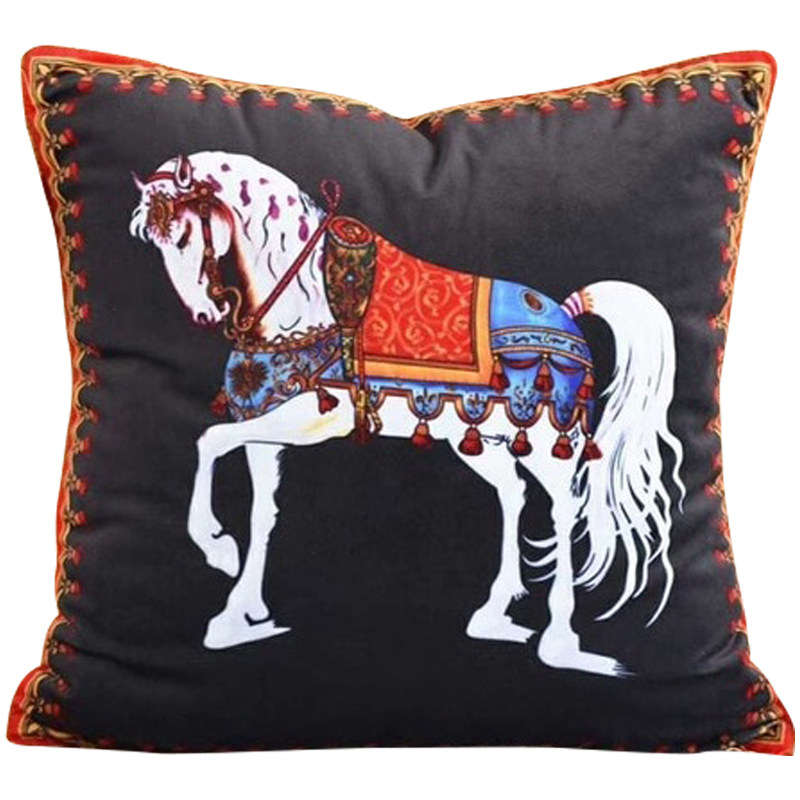 Декоративная подушка Hermes Horse 77 Черный Оранжевый Синий Белый Декоративная подушка Hermes Horse 77 Черный Оранжевый Синий Белый во Владивостоке | Loft Concept