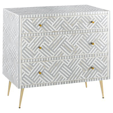 Комод инкрустация костью Gray Indian Bone Inlay 3 drawer Серый Белый Серый Комод инкрустация костью Gray Indian Bone Inlay 3 drawer Серый Белый Серый во Владивостоке | Loft Concept
