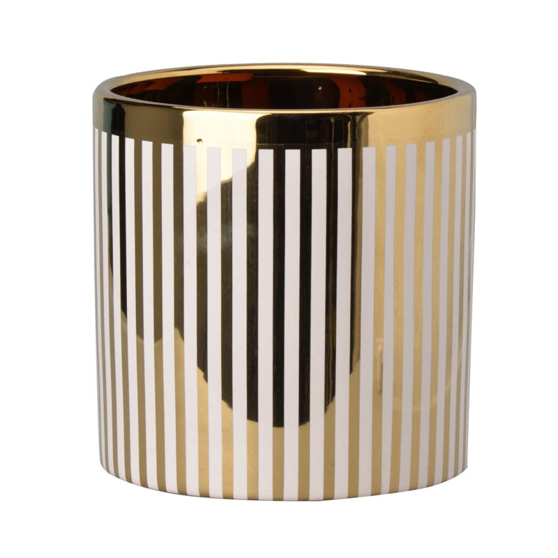 Ваза Gold & White Stripes Белый Золотой Ваза Gold & White Stripes Белый Золотой во Владивостоке | Loft Concept