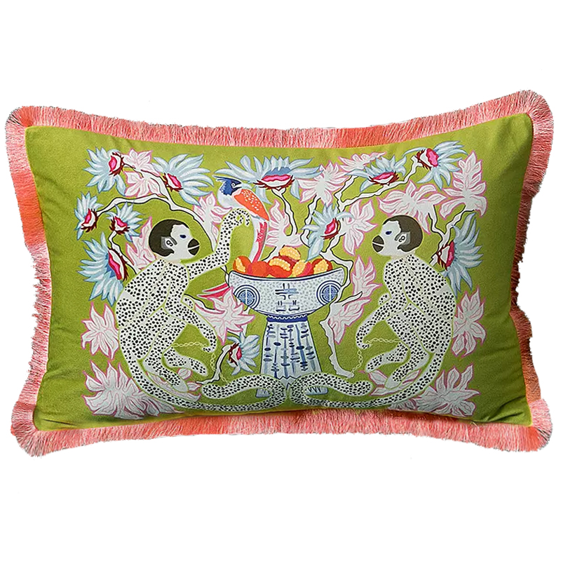 Декоративная подушка Two Monkeys on Green Long Cushion Салатовый Мульти Декоративная подушка Two Monkeys on Green Long Cushion Салатовый Мульти во Владивостоке | Loft Concept