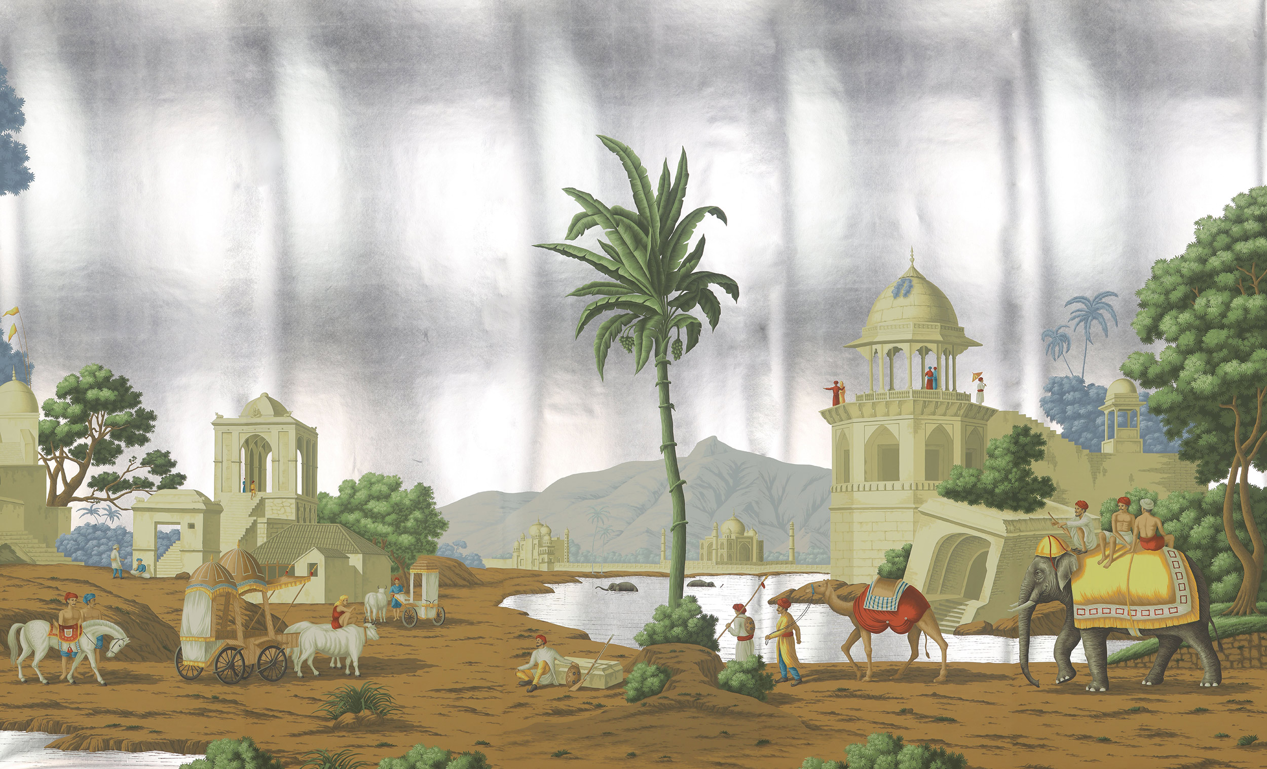 Обои ручная роспись Early Views of India Eden on Tarnished Silver gilded paper Обои ручная роспись Early Views of India Eden on Tarnished Silver gilded paper - постер Loft-Concept во Владивостоке