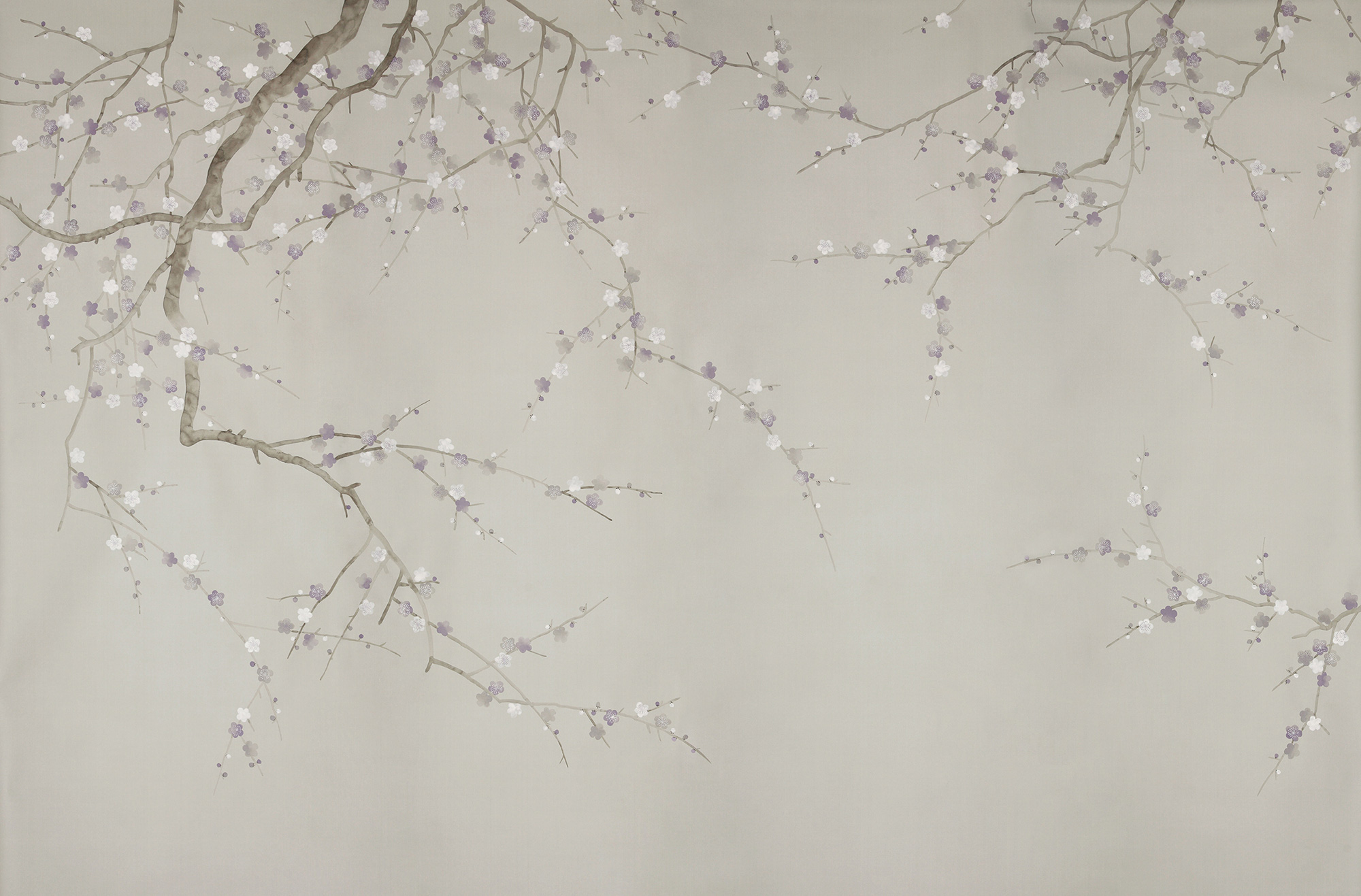 Обои ручная роспись Plum Blossom Special Colourway on Oyster Shell metallic silk - постер Loft-Concept во Владивостоке
