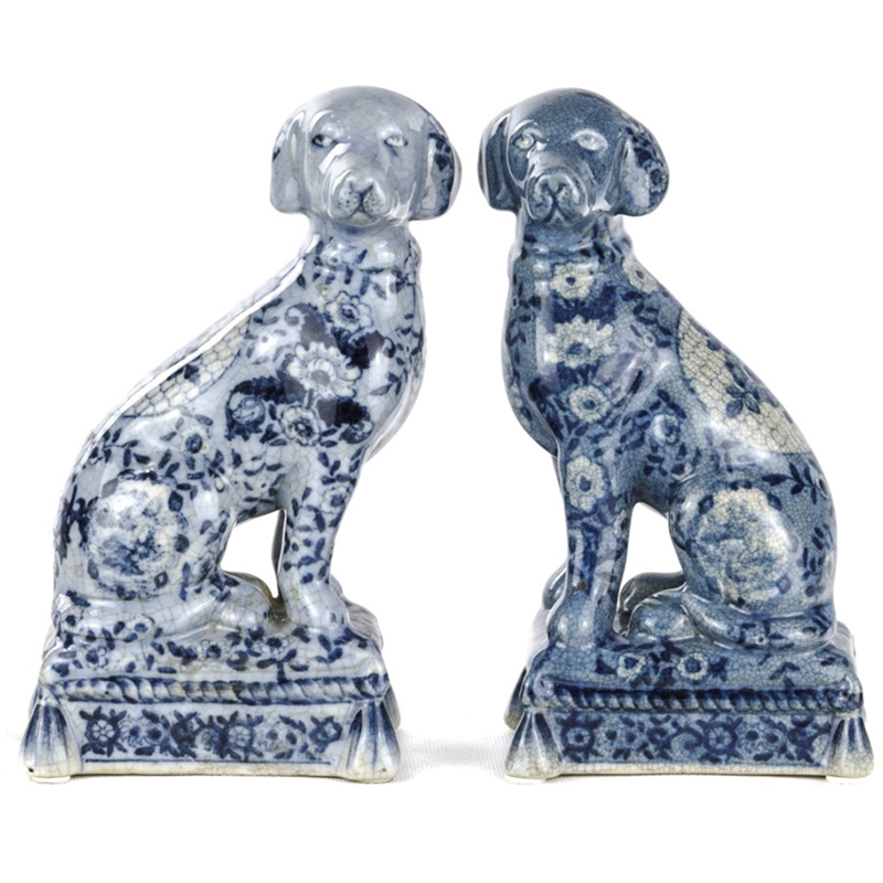 Статуэтки Oriental Blue & White Ornament Dogs набор из 2-х штук Белый Синий Статуэтки Oriental Blue & White Ornament Dogs набор из 2-х штук Белый Синий во Владивостоке | Loft Concept