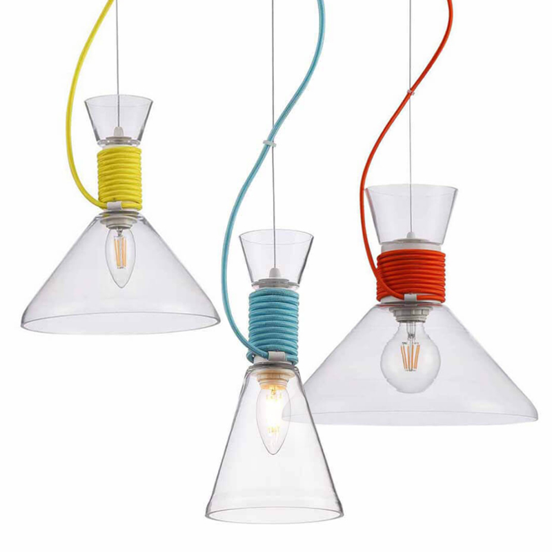 Подвесной Светильник Lamp With Multi-Colored Ropes Прозрачное Стекло Желтый Красный Голубой Подвесной Светильник Lamp With Multi-Colored Ropes Прозрачное Стекло Желтый Красный Голубой во Владивостоке | Loft Concept