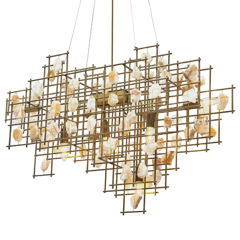 Люстра металлическая с подвесками из камня Geometric Stones Chandelier Бежевый Латунь Люстра металлическая с подвесками из камня Geometric Stones Chandelier Бежевый Латунь во Владивостоке | Loft Concept