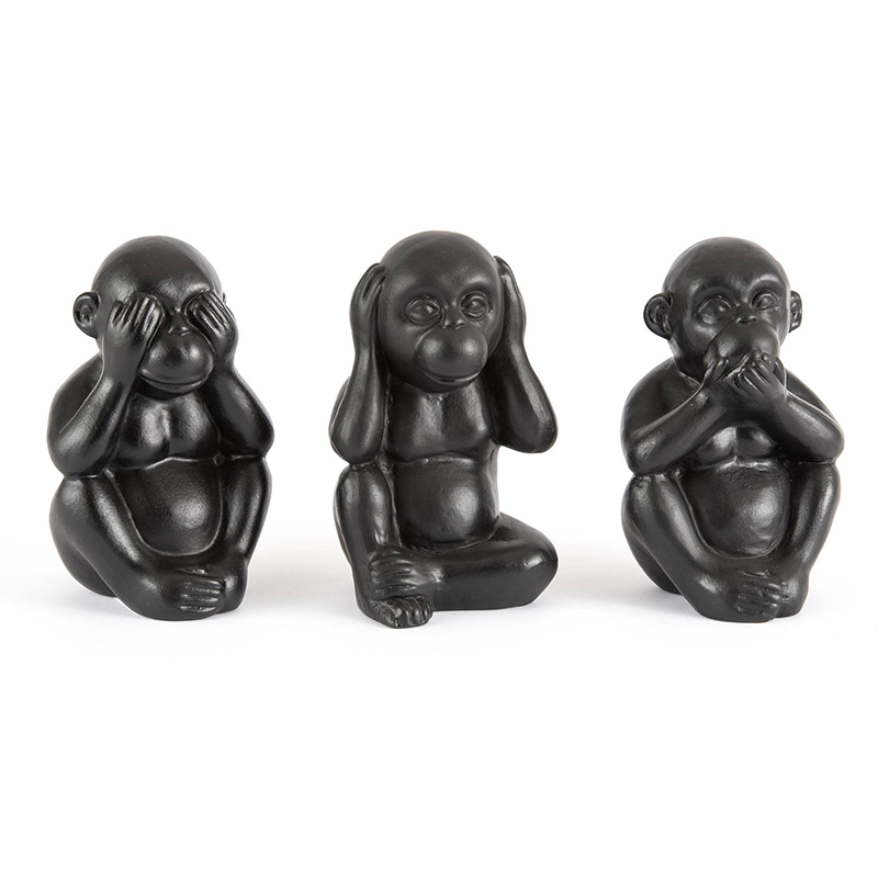 Комплект их 3-х статуэток Three Black Monkeys Черный во Владивостоке | Loft Concept 