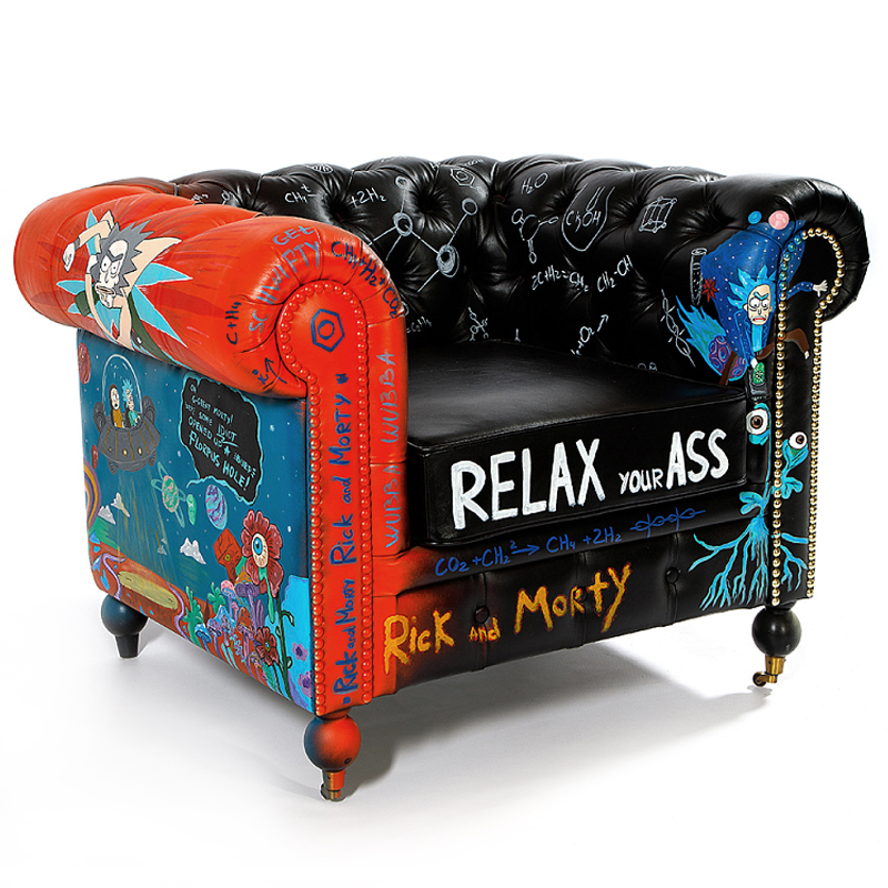 Кресло "Умный Умник" Rick and Morty graffiti chair натуральная кожа  Черный Мульти во Владивостоке | Loft Concept 