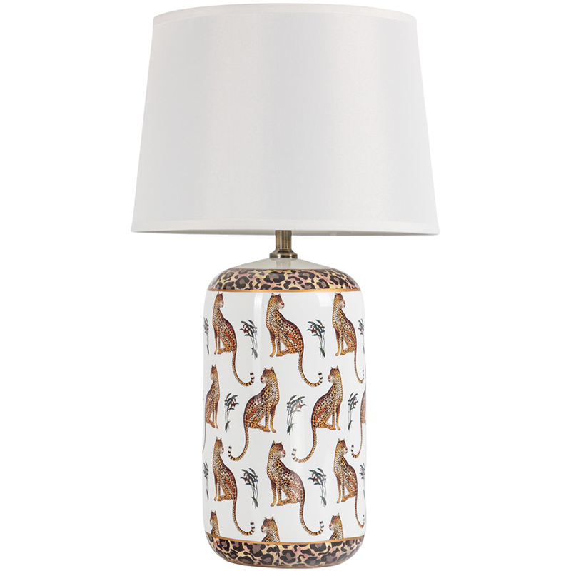 Настольная лампа с абажуром Leopard Lampshade White Белый Коричневый Настольная лампа с абажуром Leopard Lampshade White Белый Коричневый во Владивостоке | Loft Concept