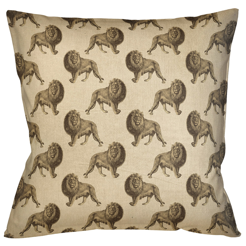 Декоративная подушка с узором из львов Home Safari Beige Бежевый Коричневый Декоративная подушка с узором из львов Home Safari Beige Бежевый Коричневый во Владивостоке | Loft Concept