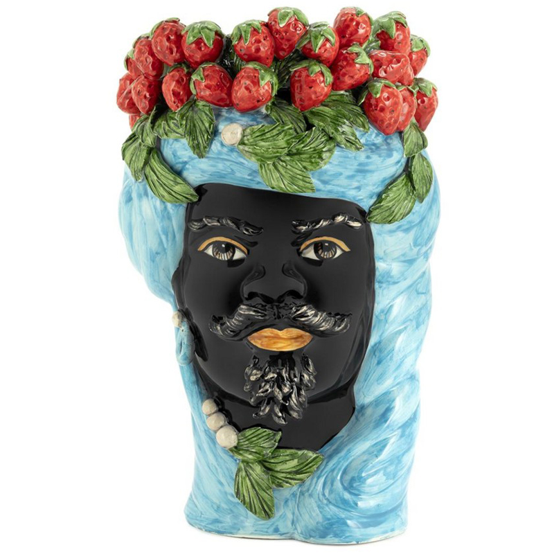 Ваза Vase Strawberries Head Man Azure Голубой Черный Красный Зеленый Ваза Vase Strawberries Head Man Azure Голубой Черный Красный Зеленый во Владивостоке | Loft Concept