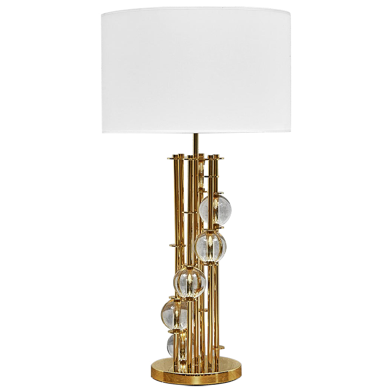 Настольная лампа с абажуром и стеклянными шарами Rizwan Lamp Золотой Белый Прозрачное Стекло Настольная лампа с абажуром и стеклянными шарами Rizwan Lamp Золотой Белый Прозрачное Стекло во Владивостоке | Loft Concept