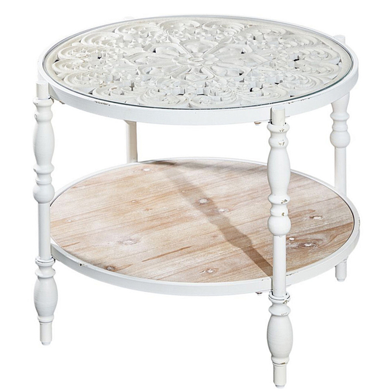 Журнальный столик из натурального дерева в винтажном стиле Openwork Coffee Table Белый во Владивостоке | Loft Concept 
