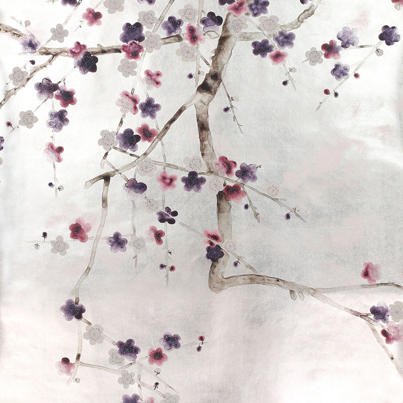 Обои ручная роспись Plum Blossom Colourway SC-228 on Tarnished Silver gilded paper with pearlescent antiquing Обои ручная роспись Plum Blossom Colourway SC-228 on Tarnished Silver gilded paper with pearlescent antiquing во Владивостоке | Loft Concept