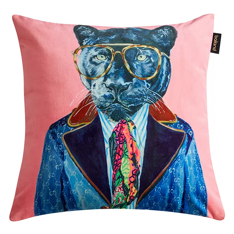 Декоративная подушка Стиль Gucci Panther Fashion Animals Cushion Pink Розовый Синий Мульти Декоративная подушка Стиль Gucci Panther Fashion Animals Cushion Pink Розовый Синий Мульти во Владивостоке | Loft Concept