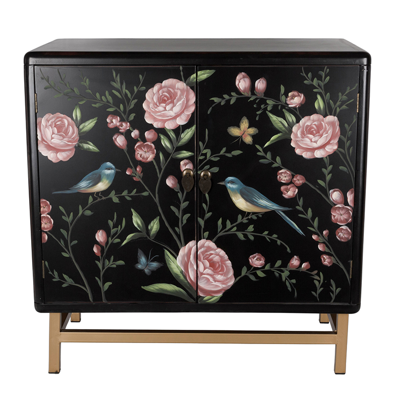 Комод с росписью птицы и цветы Black Chest Of Drawers Peonies Черный Черный Золотой Мульти Комод с росписью птицы и цветы Black Chest Of Drawers Peonies Черный Черный Золотой Мульти во Владивостоке | Loft Concept