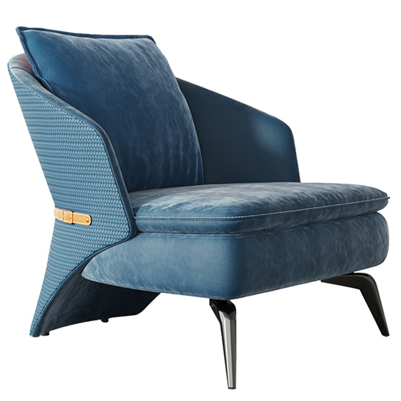Кресло Albie Armchair Blue Синий Бежевый Темный хром Кресло Albie Armchair Blue Синий Бежевый Темный хром во Владивостоке | Loft Concept