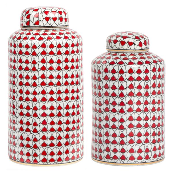 Декоративный сосуд Red ornament Красный Белый Декоративный сосуд Red ornament Красный Белый во Владивостоке | Loft Concept