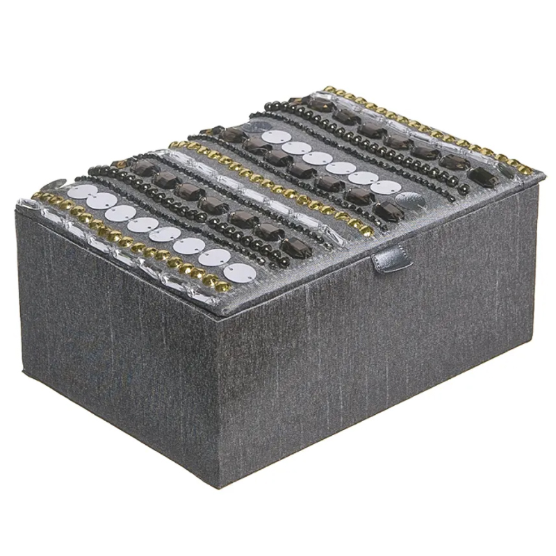 Шкатулка с вышивкой из бисера Kinue Beads Embroidery Box Серебряный Серый Золотой Шкатулка с вышивкой из бисера Kinue Beads Embroidery Box Серебряный Серый Золотой во Владивостоке | Loft Concept
