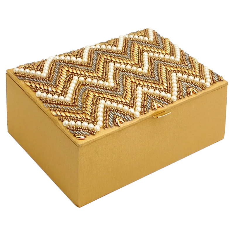 Шкатулка с вышивкой из бисера Zigzag Ornament Beads Embroidery Box Золотой Серебряный Бежевый Шкатулка с вышивкой из бисера Zigzag Ornament Beads Embroidery Box Золотой Серебряный Бежевый во Владивостоке | Loft Concept