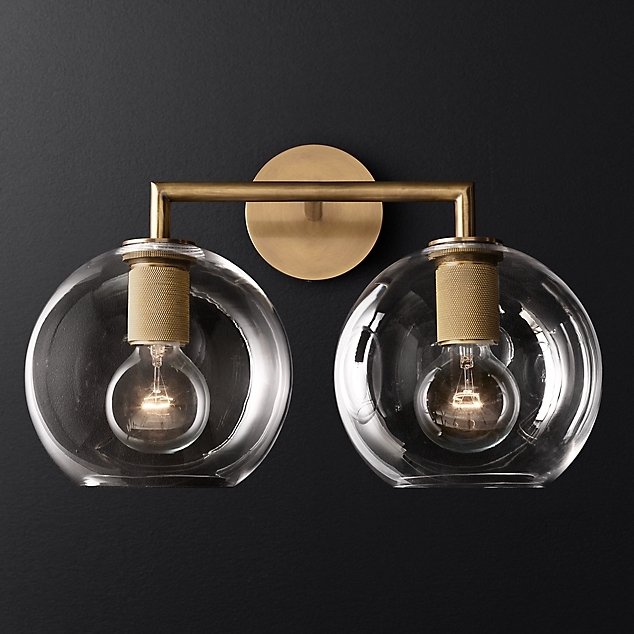 Бра RH Utilitaire Globe Shade Double Sconce Brass Прозрачное Стекло Латунь Бра RH Utilitaire Globe Shade Double Sconce Brass Прозрачное Стекло Латунь во Владивостоке | Loft Concept