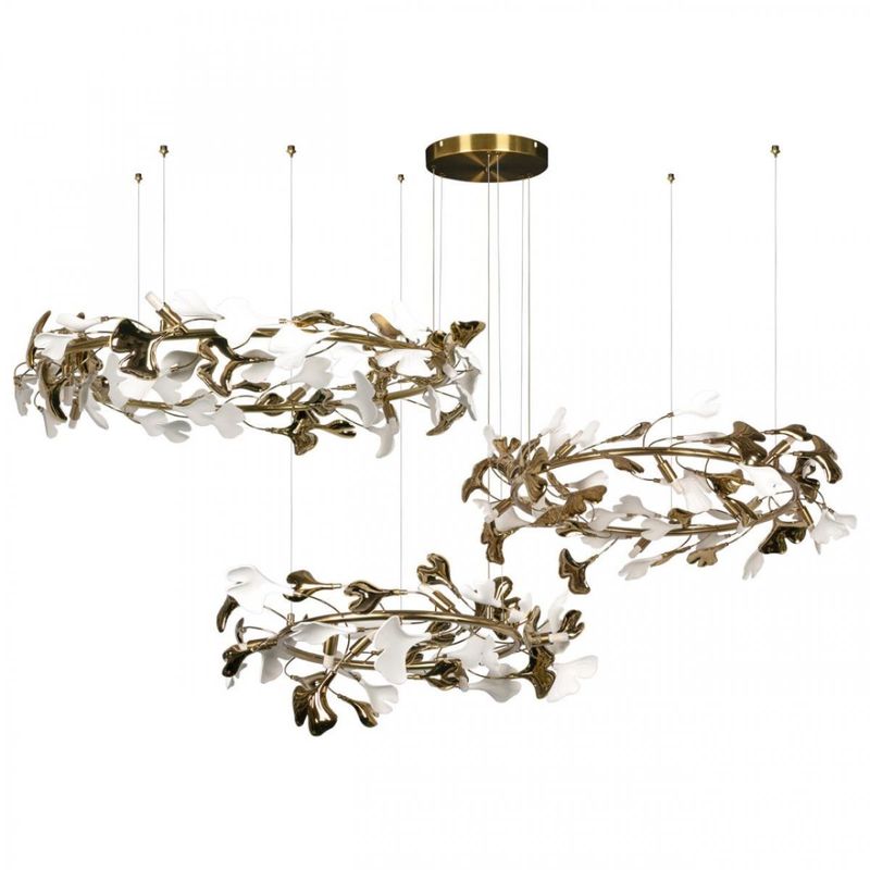 Люстра Триптих Wintery flover Gold с Белыми плафонами Золотой Белый Люстра Триптих Wintery flover Gold с Белыми плафонами Золотой Белый во Владивостоке | Loft Concept