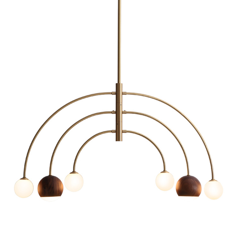Люстра Wynne Metal Arch Wooden Chandelier Латунь Белое матовое стекло Коричневый Люстра Wynne Metal Arch Wooden Chandelier Латунь Белое матовое стекло Коричневый во Владивостоке | Loft Concept
