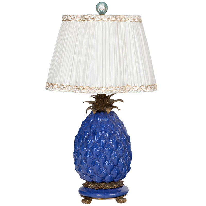 Настольная лампа с абажуром Pineapple Blue Table Lamp Бронза Синий Белый Настольная лампа с абажуром Pineapple Blue Table Lamp Бронза Синий Белый во Владивостоке | Loft Concept